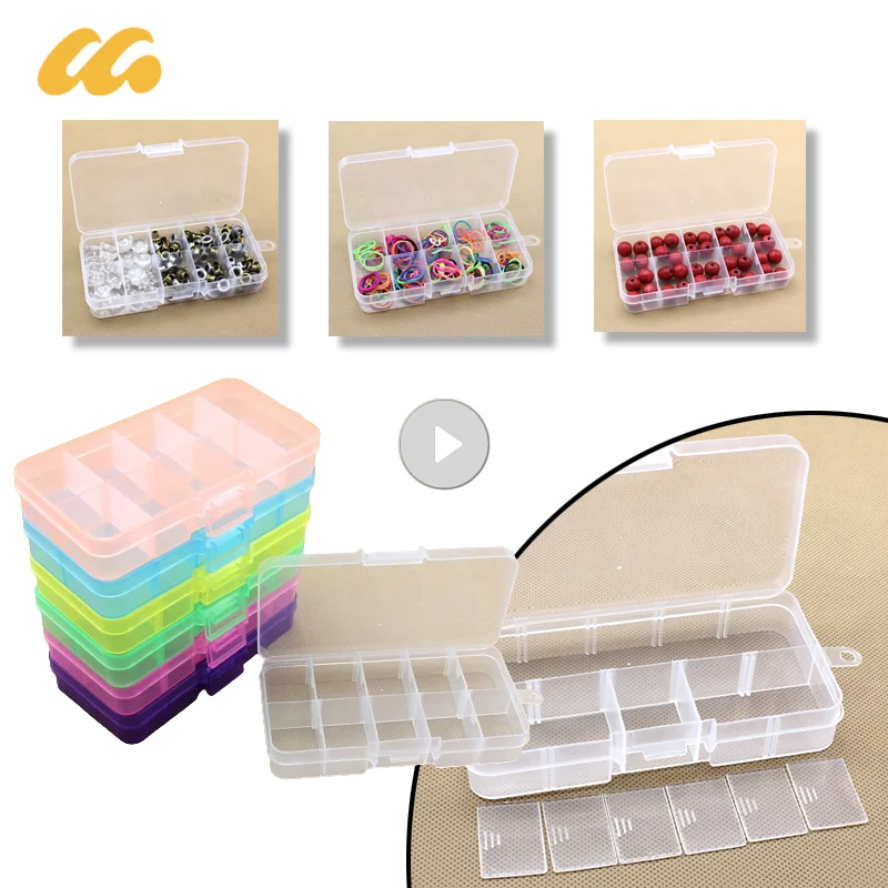 Transparent Plastic Storage Box Grids Adjustable For Small Component Jewelry Box Bead Pills Organizer Nail Art Decorative Box