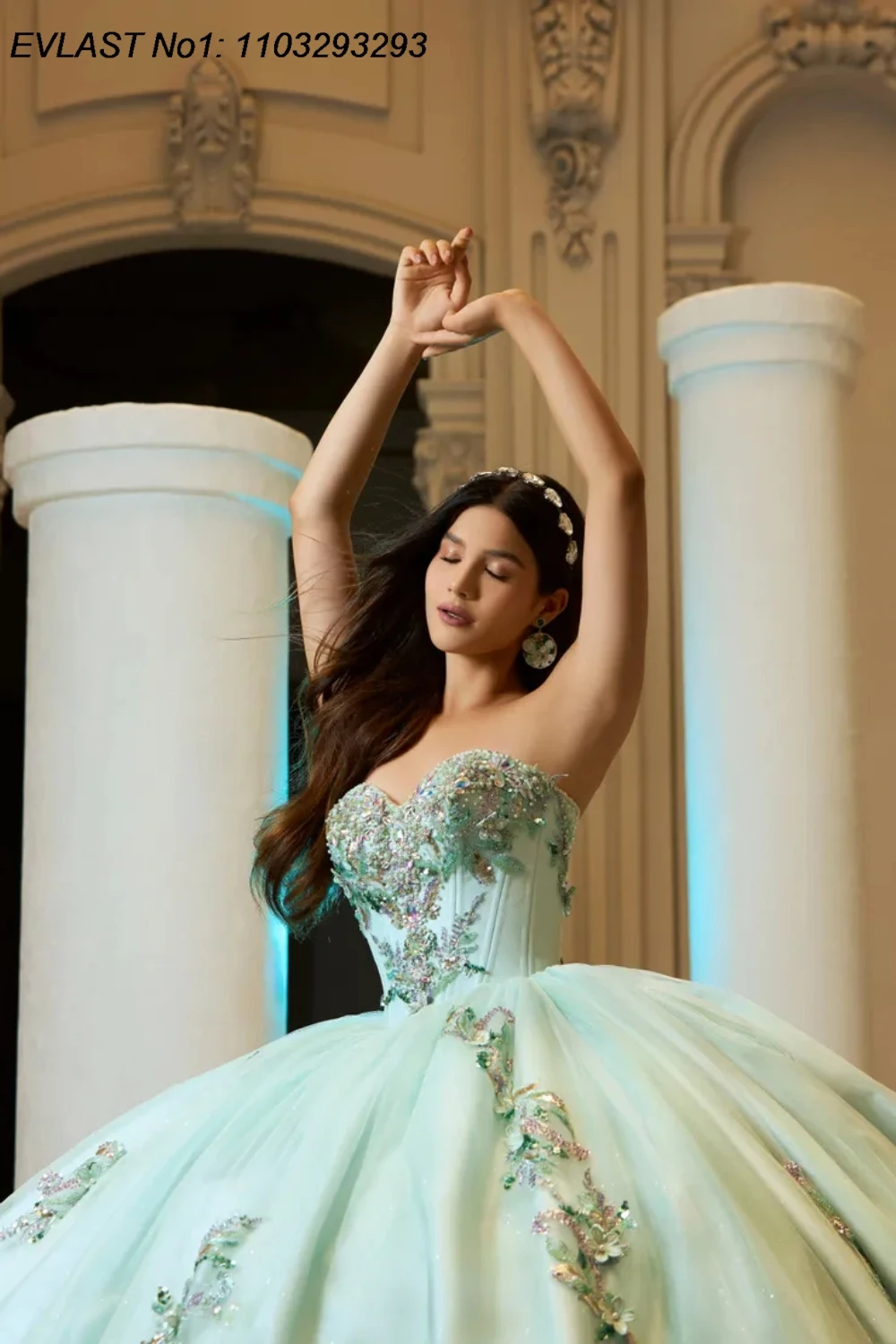 EVLAST personnalisé princesse menthe Quinceanera robe robe De bal paillettes appliques perles Corset doux 16 robes De 15 Anos E1QN739