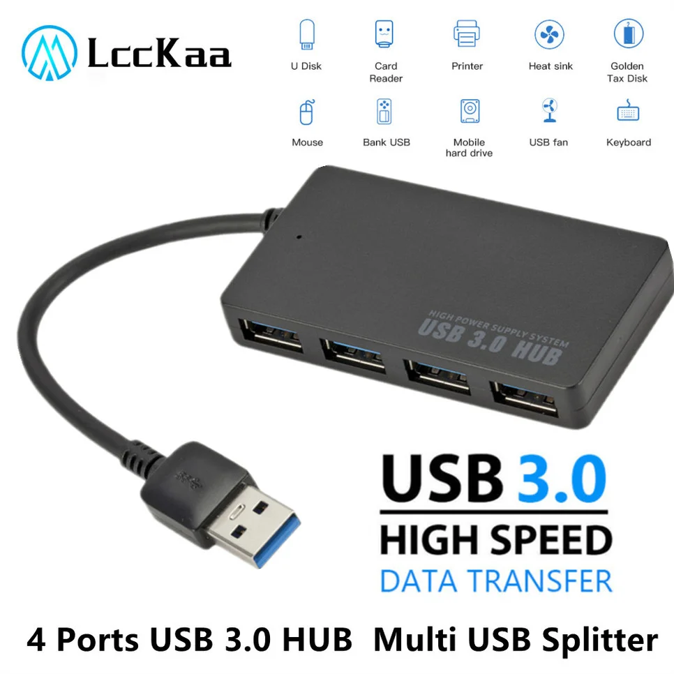 LccKaa USB Hub 3.0 Adapter Rotate High Speed U Disk Reader Splitter 4 Ports USB 3.0 for Computer PC Laptop Mac Mini Accessories