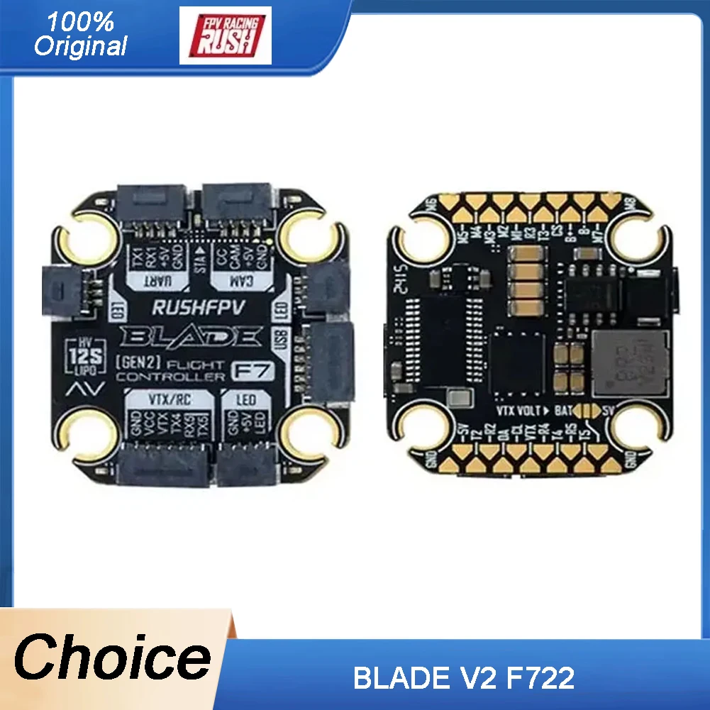 

RUSHFPV BLADE V2 F722 Мини-контроллер полета 3-6S BLHeli_32 4-в-1 Бесщеточный ESC RC FPV Дрон Аналоговый цифровой 50А 60А