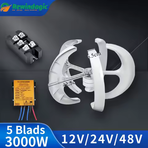 5KW Vertical Axis Wind Turbine Generator Low Noise Low Start Wind Speed 12V 24V 48V Windmill Off Grid System With MPPT Charger