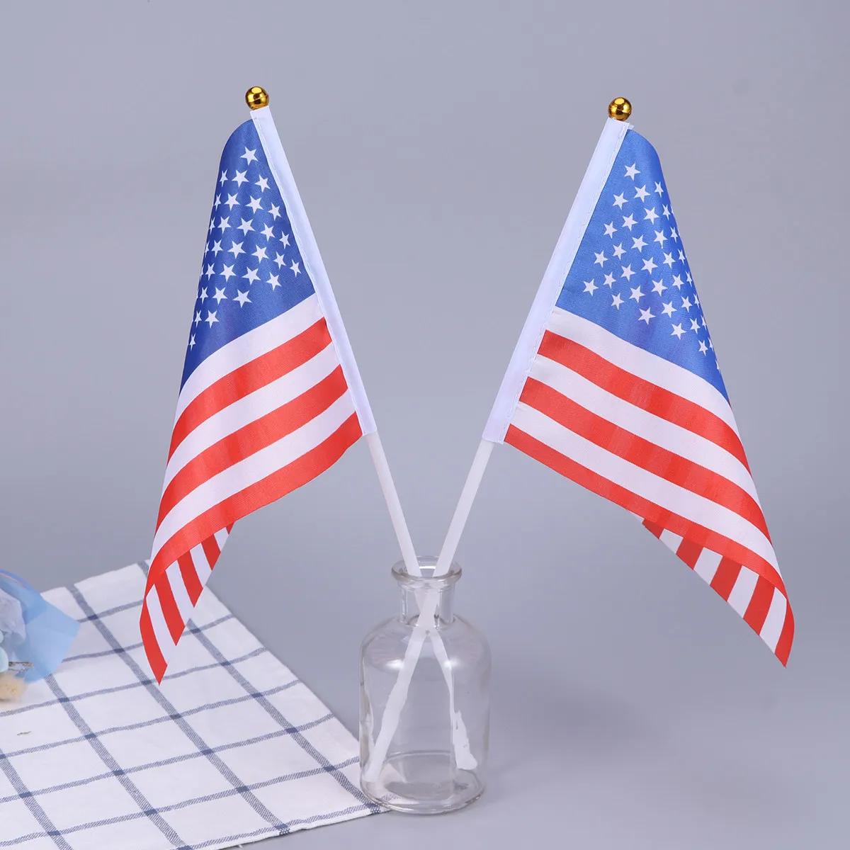 20Pcs America Stick Flags Hand Held Mini Polyester Flags with Sturdy Plastic Rod for Sports Clubs Parades Classroom Garden Decor