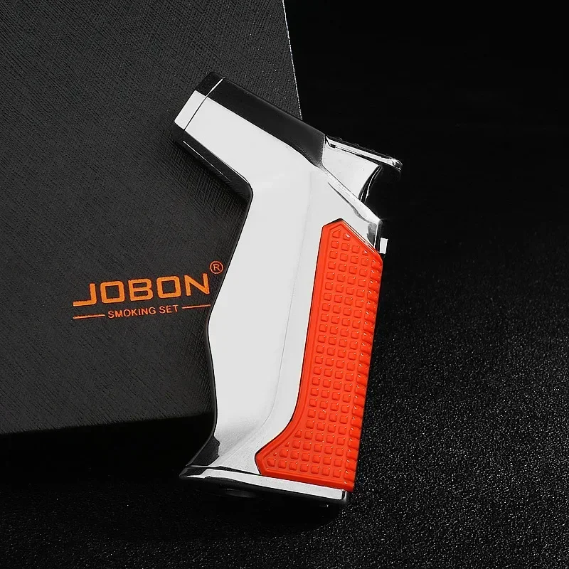 JOBON New Metal Butane Gas Lighter Outdoor Windproof Blue Flame Straight Turbo Jet Torch Cigar Lighter Cigar Cutter Men\'s Gift