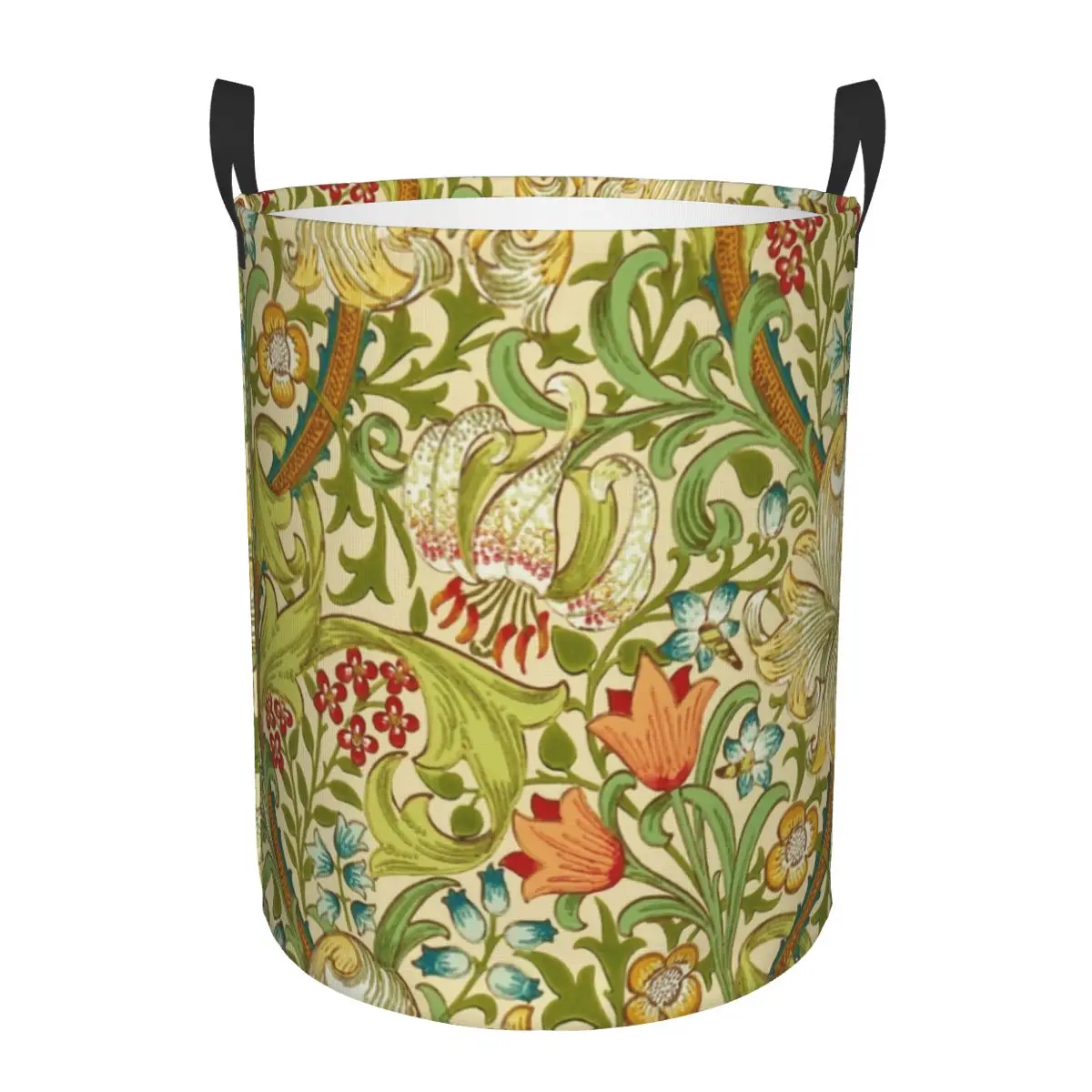 Custom William Morris Golden Lily-Fashion Floral Print Laundry Hamper Large Storage Basket Kids Nursery Toy Organizer