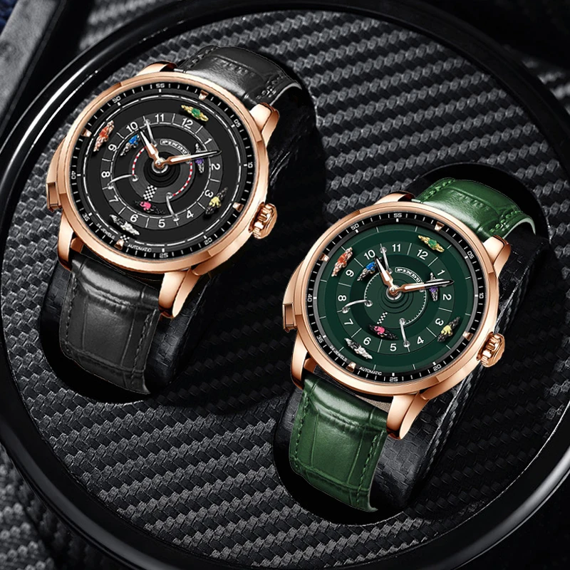 PINDU NEW Horse Gambling Series Men's Full Automatic Mechanical Watch European Racing Roulette Entertainment Design Party Watch