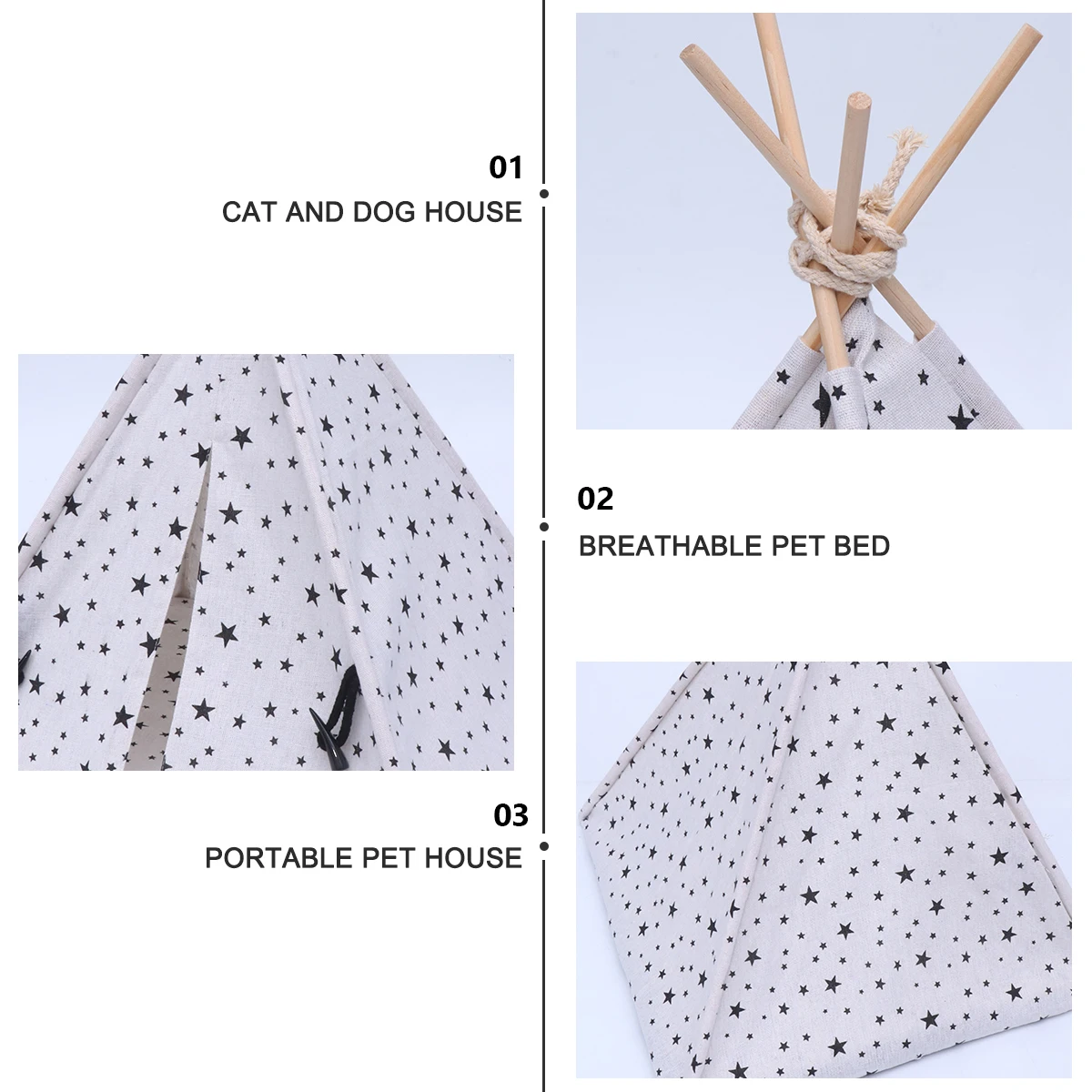 

Pet Tent Cat House Small Dog Kennel Indoor Bed White Wooden Covered Portable Breathable AntiClip Strong Stable