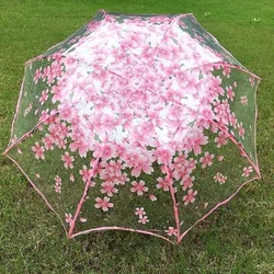 Romantic Transparent Clear Flowers Bubble Dome  Umbrella for Wind Heavy Rain Women Sun Umbrella