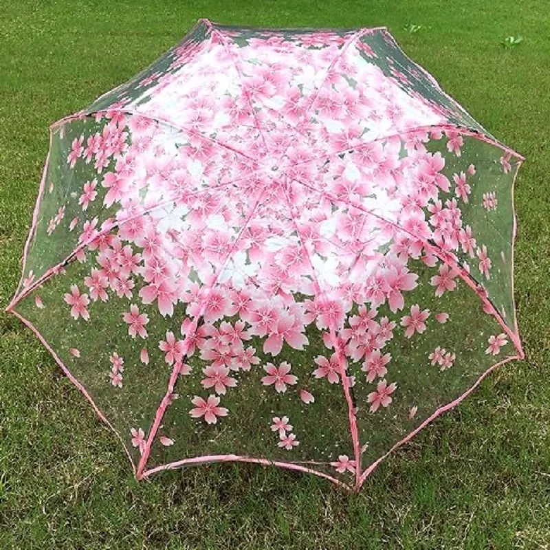 Romantic Transparent Clear Flowers Bubble Dome  Umbrella for Wind Heavy Rain Women Sun Umbrella