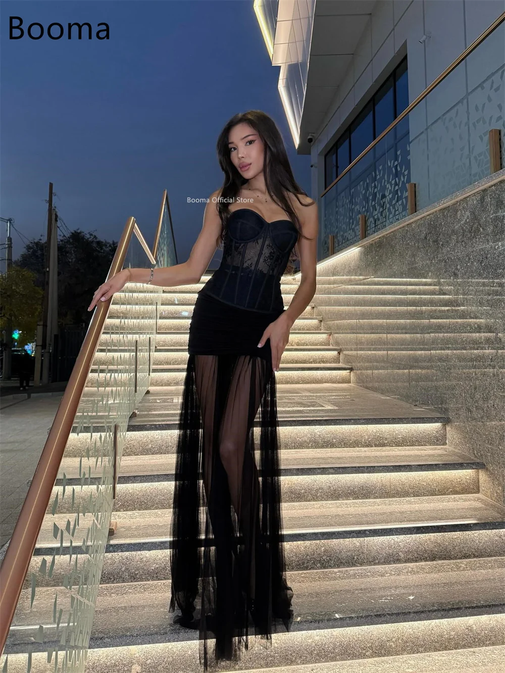 Booma A-Line Sexy Tulle Lace Prom Dresses Strapless Formal Gowns for Women Long Sleeveless Evening Dress Customized 2025
