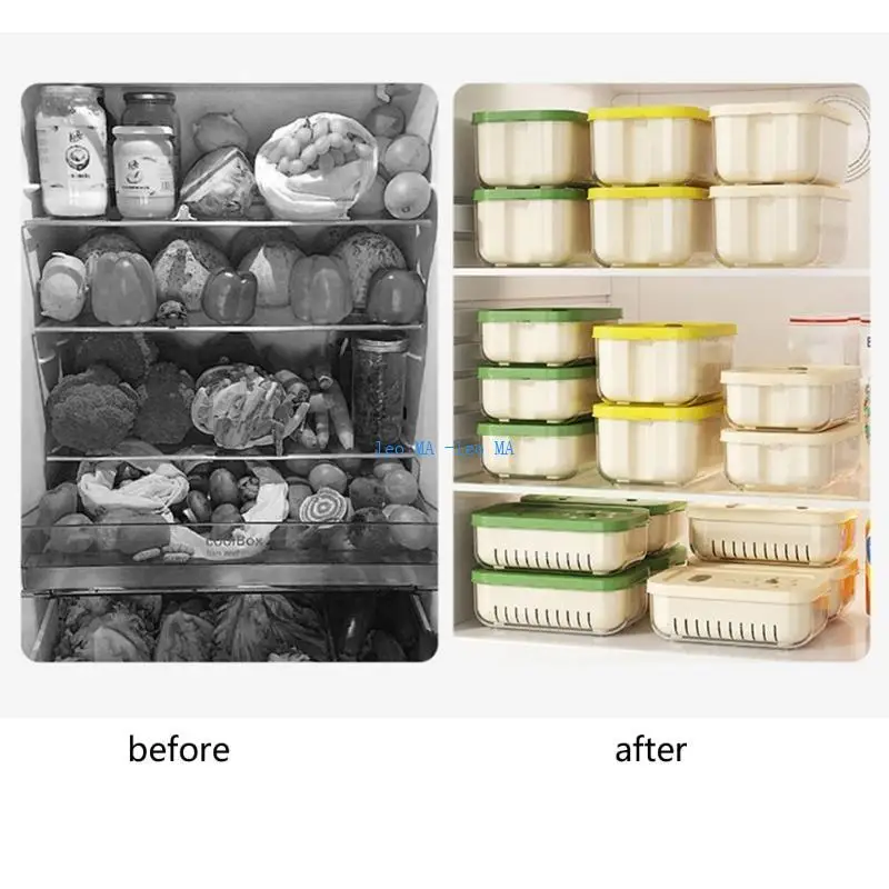 

E15B Refrigerator Storage Box with Drain Basket Efficient Kitchen Organization Case