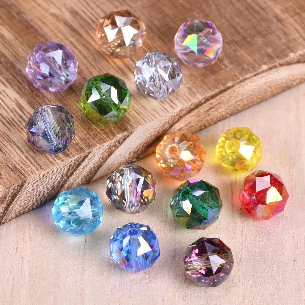 10pcs Shiny Glossy Colorful Round 10mm Faceted Crystal Glass Loose Beads For Jewelry Making DIY Bracelet Findings