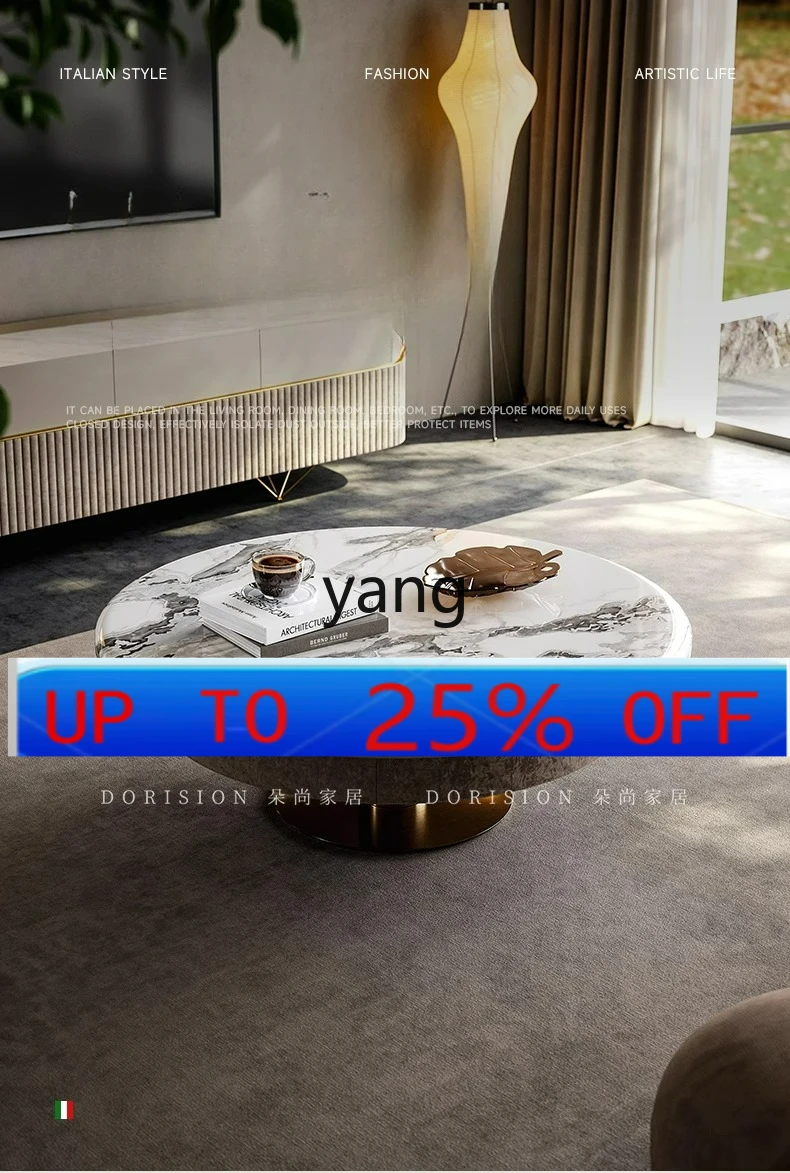 lmm  Light Luxury Style Coffee Table and TV Cabinet Set for Living Room Modern Simple Marble Round Coffee Table