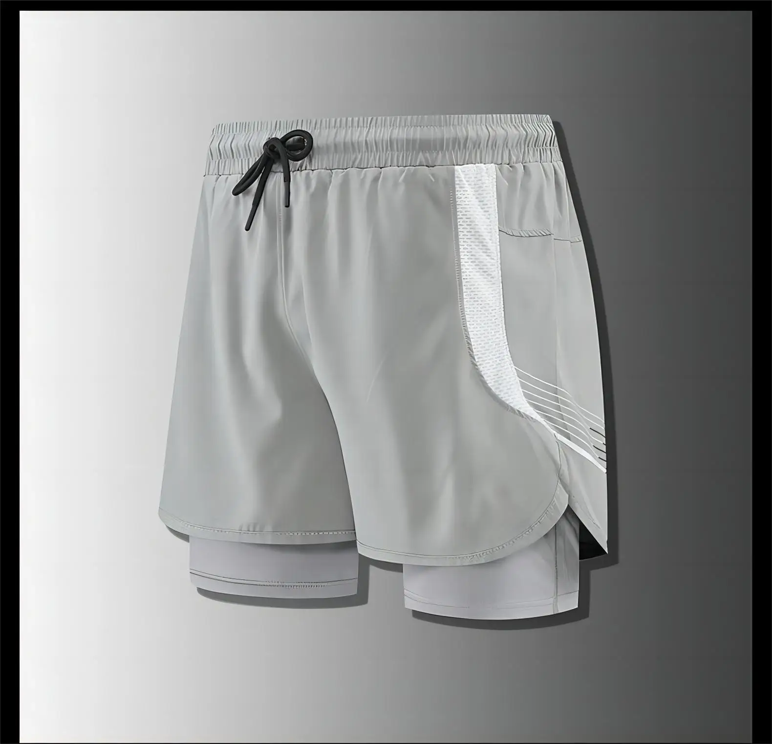 

Men's running shorts, fitness quick drying shorts, double-layer black sports training, and bodybuilding