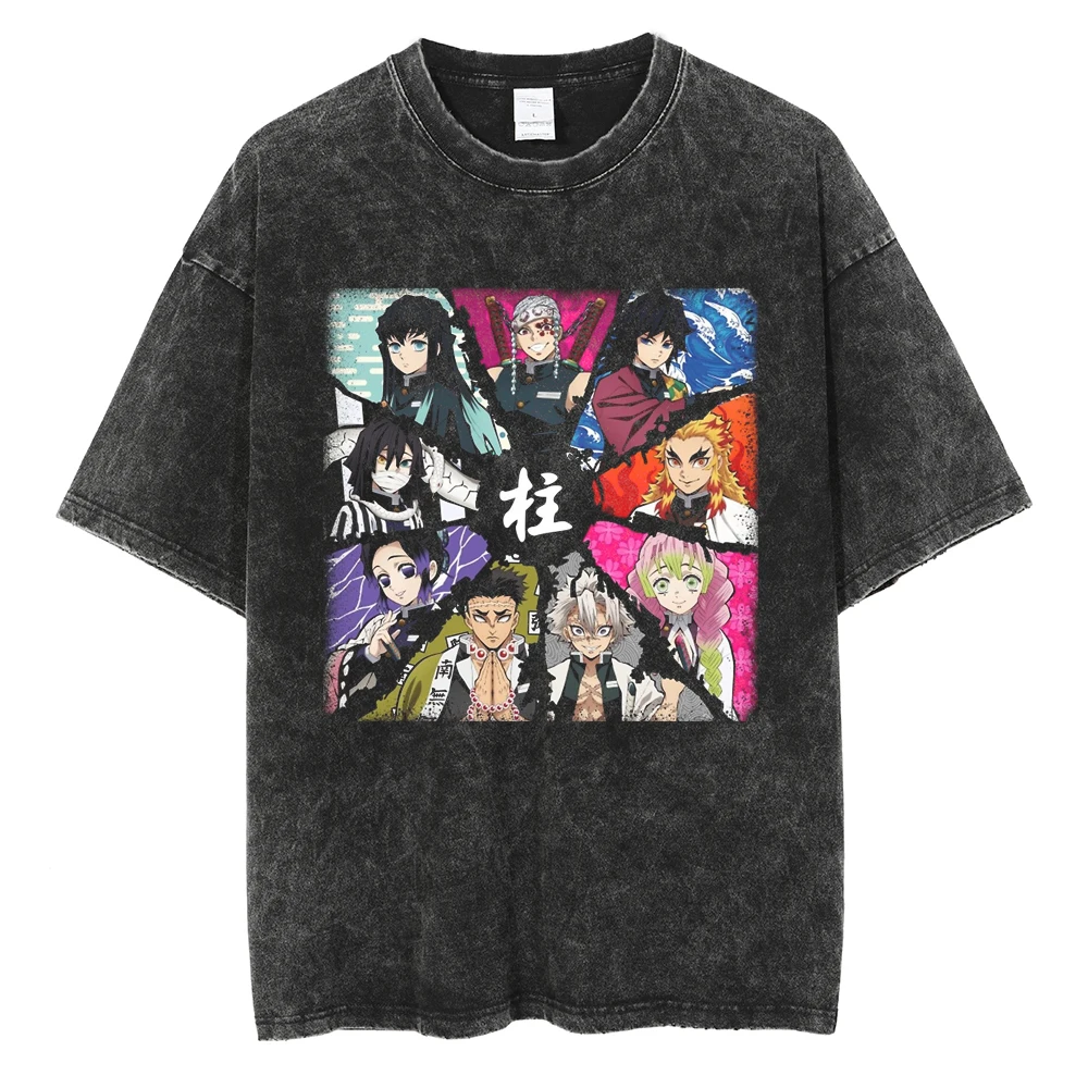 

Women's Streetwear, Anime Pattern Printed T-shirt, Retro Washed Cotton Oversized T-shirt Loose Short-sleeved Printed T-shirt Top