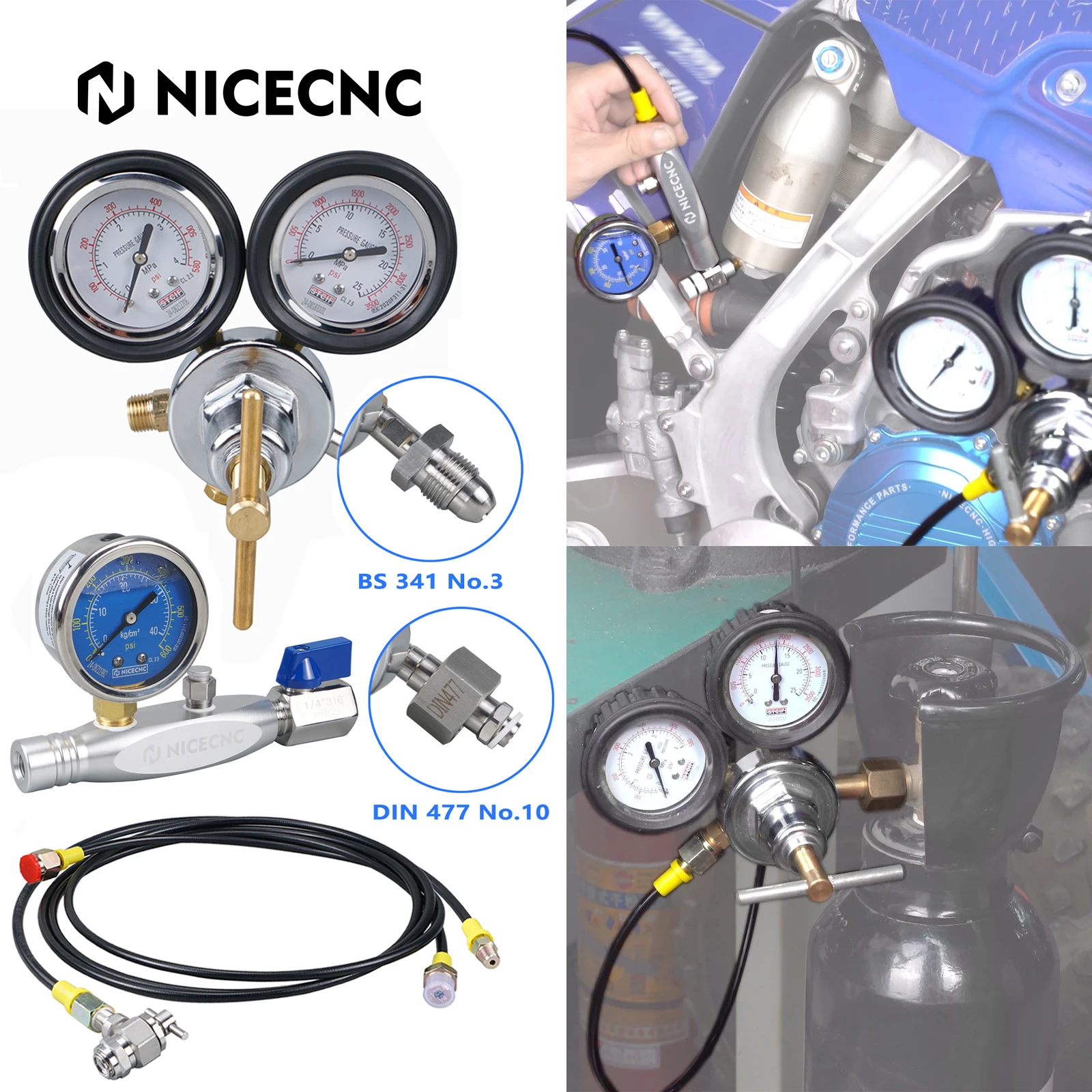 Kit de Regulador de Llenado de Nitrógeno para Amortiguadores UTV, Norma Británica BS 341 N.° 3, Norma DIN 477 N.° 10, para Yamaha YZF Raptor 700, Polaris RZR, CanAm X3, Honda TRX