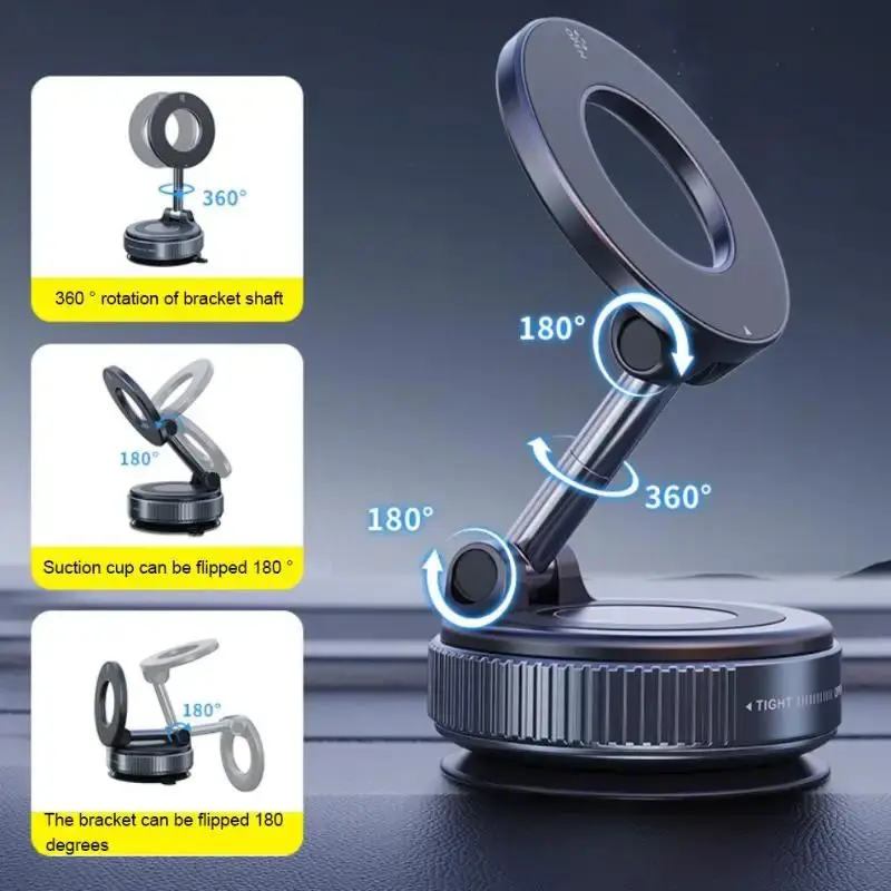 

360° Adjustable Vacuum Suction Magnetic Bracket Car Phone Holder for Magsafe IPhone Samsung Foldable Magnet Mag Safe Stand Mount