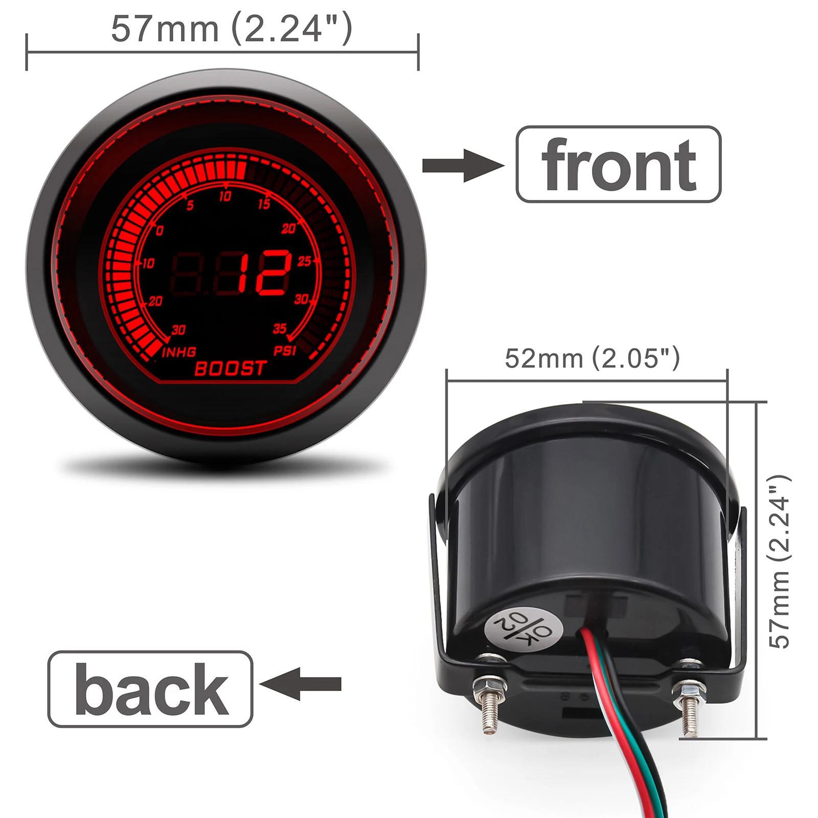52mm Car Digital Turbo Pressure Gauge Backlight Car Boost Gauge PSI for Racing Car 12V
