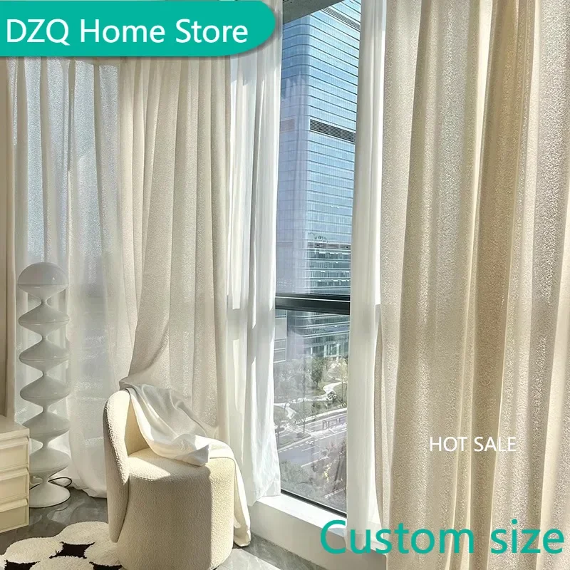 

Simple Cashmere Yarn Sunscreen Heat Insulation Semi Transparent Window Screen Balcony French Window Tulle Bedroom Cream Gauze
