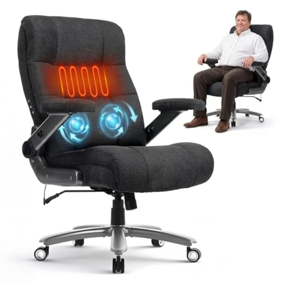 Big and Tall Office Chair with Kneading Massage, Comfy and Heavy Duty for executive use, steel frame, black, lumbar support and