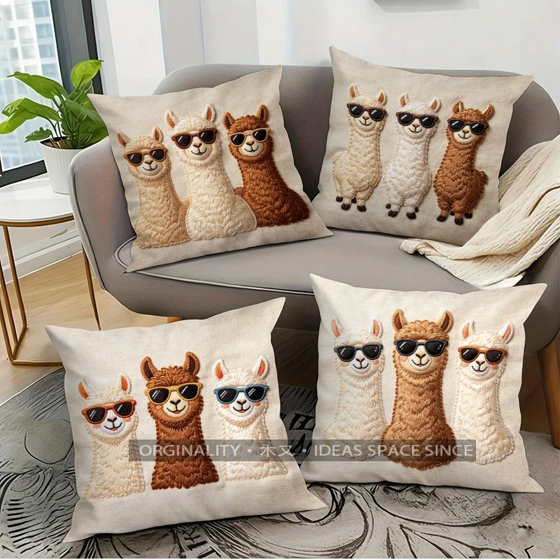 Cool Sunglasses Alpaca Square Throw Pillow Covers Pattern Cushion Cover Suitable for Sofa Bedroom Car Pillow Cover