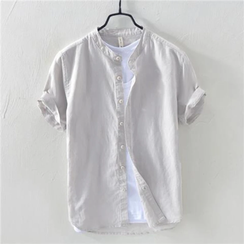 Summer New Men's Solid Youth All-match Harajuku Blouse Short Sleeve Thin Loose Fashion Shirt Tops Vintage Casual Men Clothing