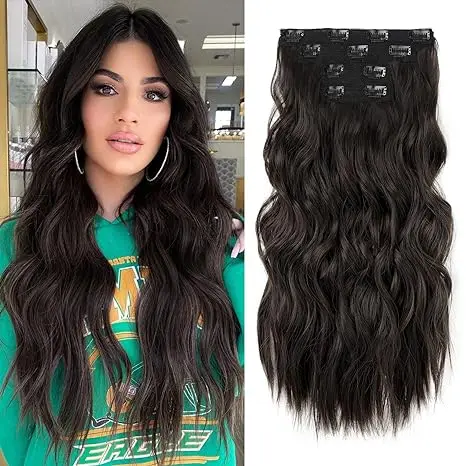 

Awahair Synthetic Hair Clip In Extensions Long Wavy Thick Hairpieces For Women Full Head Ombre Hairpieces 4Pcs/Set 22Inch