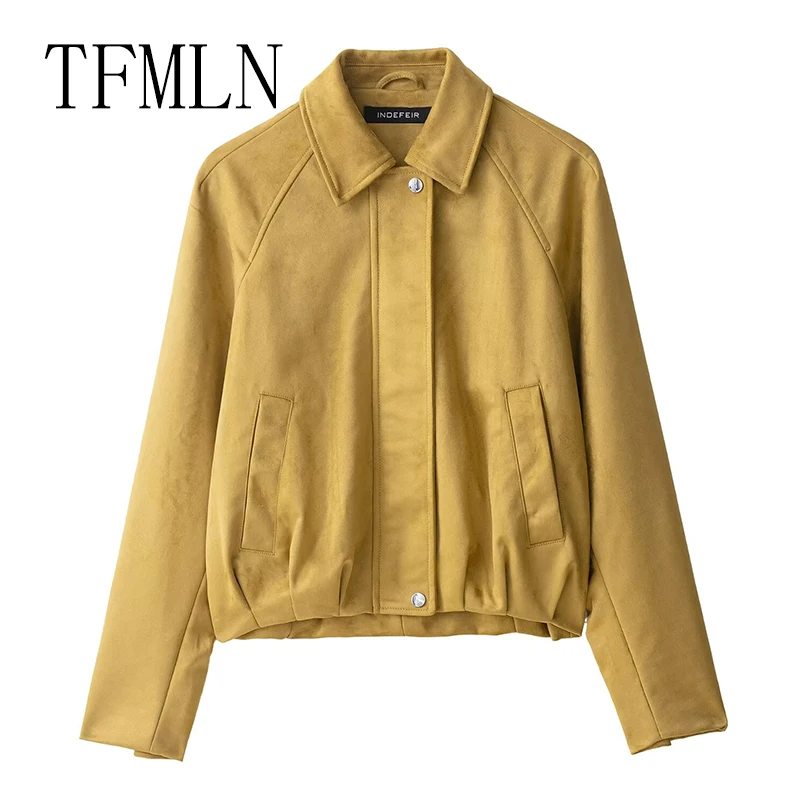 

TFMLN Autumn Retro Pockets Bomber Jacket Women 2025 Female Winter Soft Warm Coat Outerwear Casual Commuting Style Short Coat
