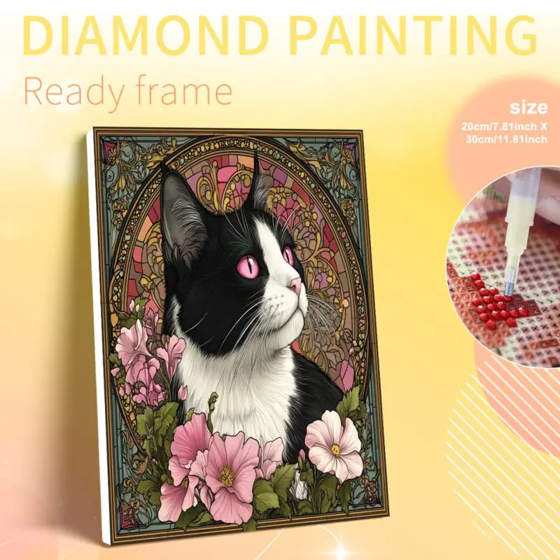 

Наборы для алмазной вышивки 5D с изображением кошки в рамке PhotoCustom для взрослых, декор для гостиной, картина с животными, круглая/квадратная вышивка с алмазами D