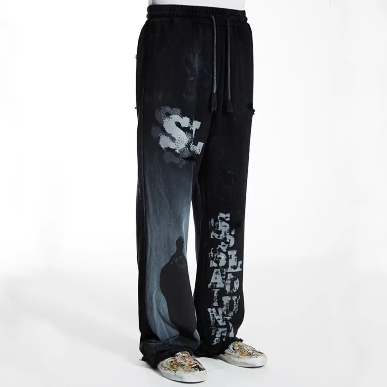 SSSAINT LOUIS VINTAGE fiti изношенного дизайна, свободные прямые повседневные брюки, уличные хлопковые молодежные брюки с высокой талией