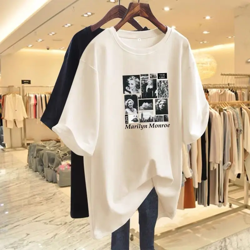 

Summer Crew Neck Short Sleeve Pure Cotton Loose Tee Short Women Casual Simple Top Tee Lady Basics Photos Printed Pullover M-6xl