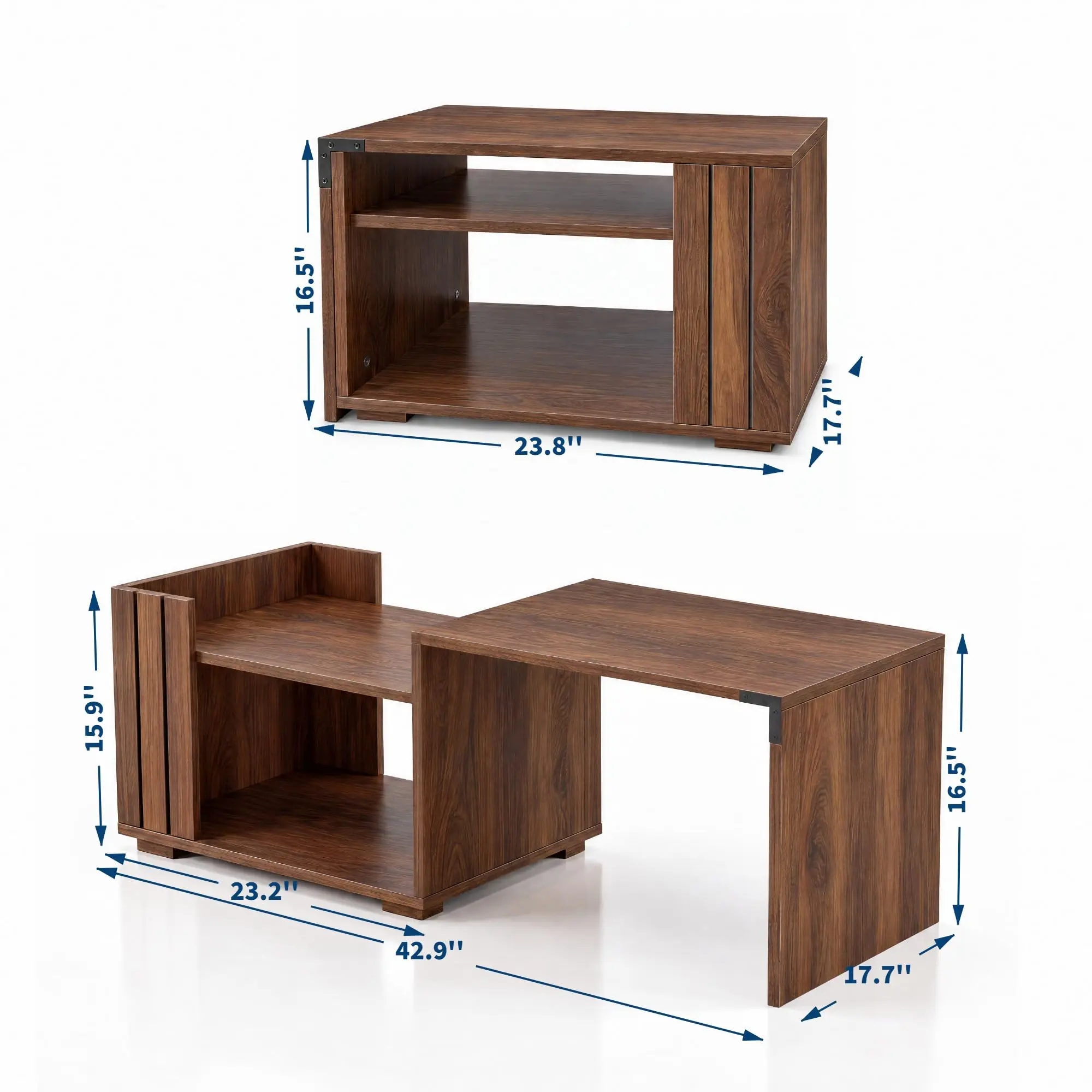 Expandable Wood Coffee Table with Hidden Storage, Modern Sliding Top Center Table for Small Space Living Room