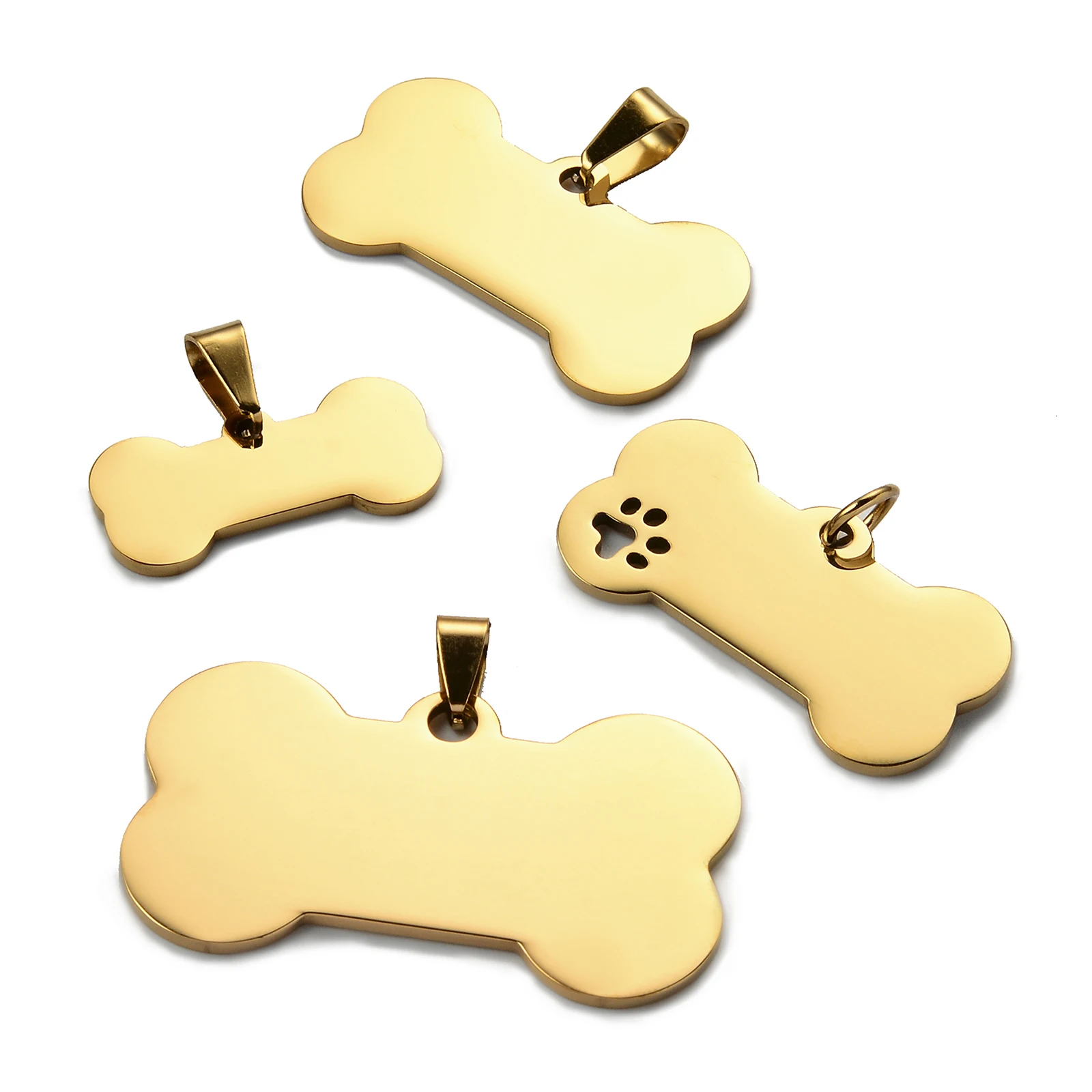 5 Stück Katzen- und Hunde-ID-Anhänger aus Edelstahl, Knochenform, Haustier-Charm, Namensanhänger, Knochen-Halskette, Schmuck im Großhandel – Detail 2
