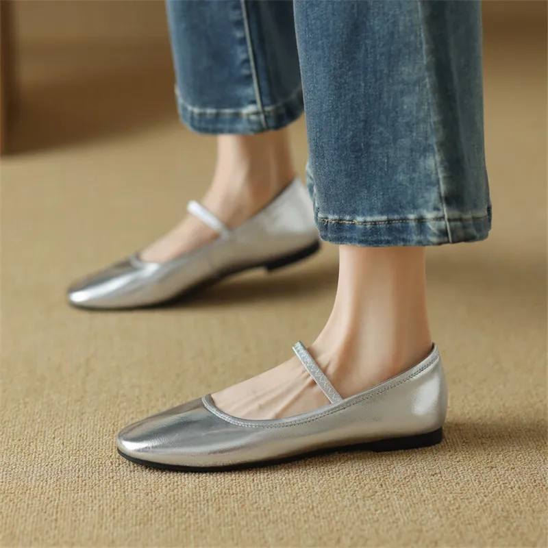 

New Summer Autumn Split Leather Women Pumps Shoes for Women Fashion Round Toe Mary Jane Shoes Zapatos Mujer Ballet Flat Shoes