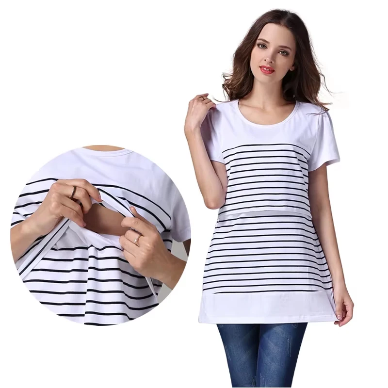 Short Sleeve Maternity Clothes Breastfeeding T Shirt PLUS SIZE Loose Style Nursing Wear Breathable Cotton Fabric