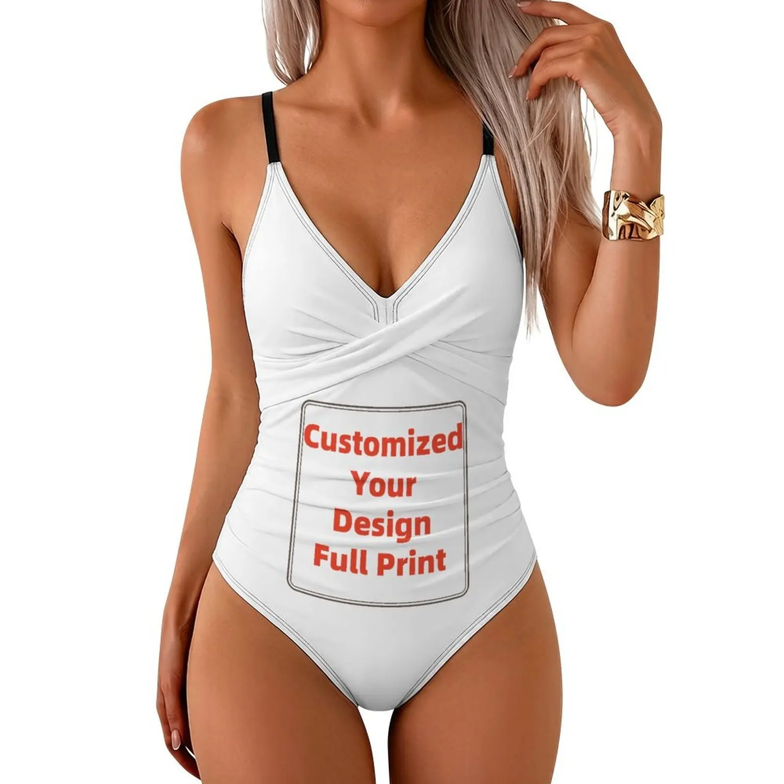 Custom Women's One Piece Swimsuit - Sexy V Neck Tummy Control Bathing Suit Vintage Swimwear
