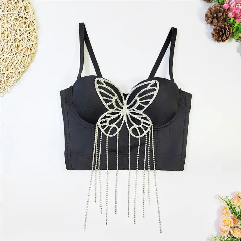 

Patchwork Bow Diamonds Tank Tops For Women Square Collar Sleeveless Bra Temperament Vest Female Fashion Clothing 2024 p1231