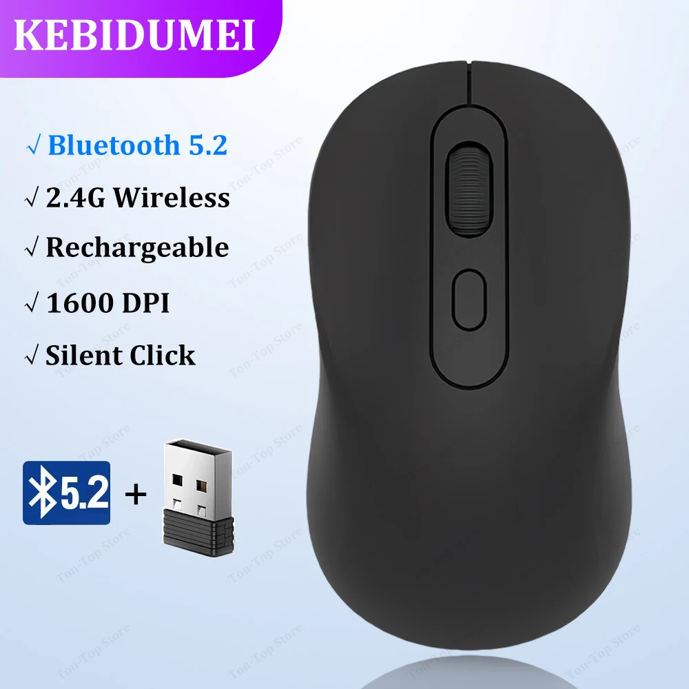 

Wireless Mouse Bluetooth 5.2 Mouse Rechargeable 1600DPI 4 Mute Buttons Mouse For MacBook Tablet Laptops Computer PC 2.4G Mice