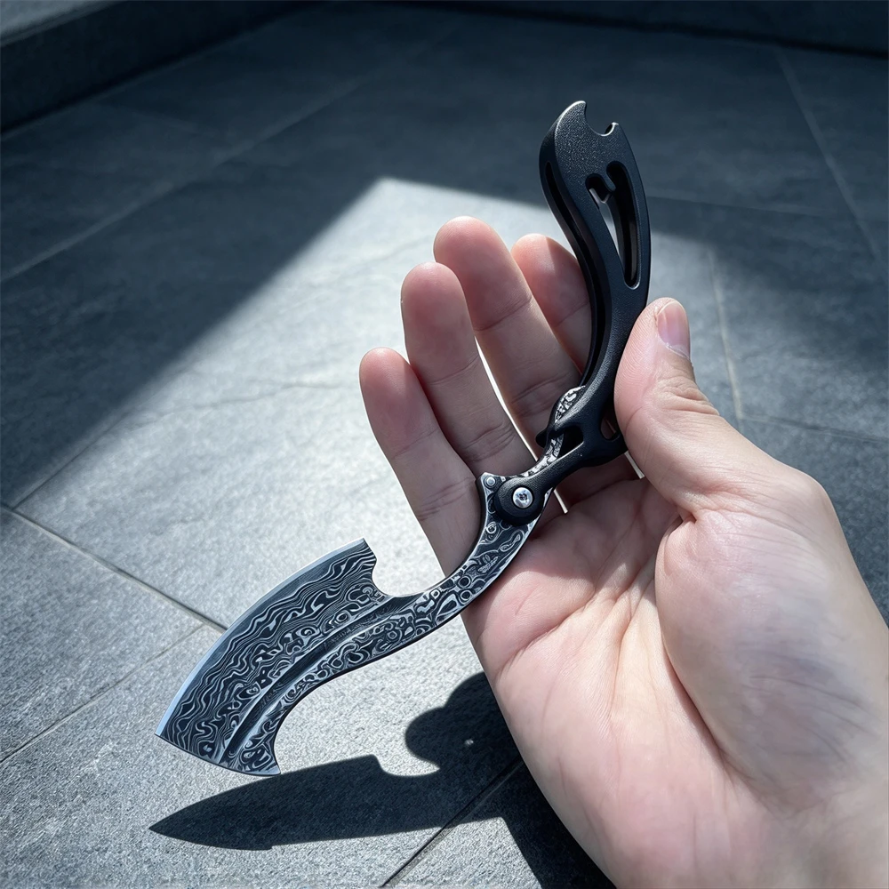 Multi-Purpose Damascus Folding Knife – G10 Grip, Pocket-Sized Build – Reliable Everyday Carry for Camping and Nature Excursions