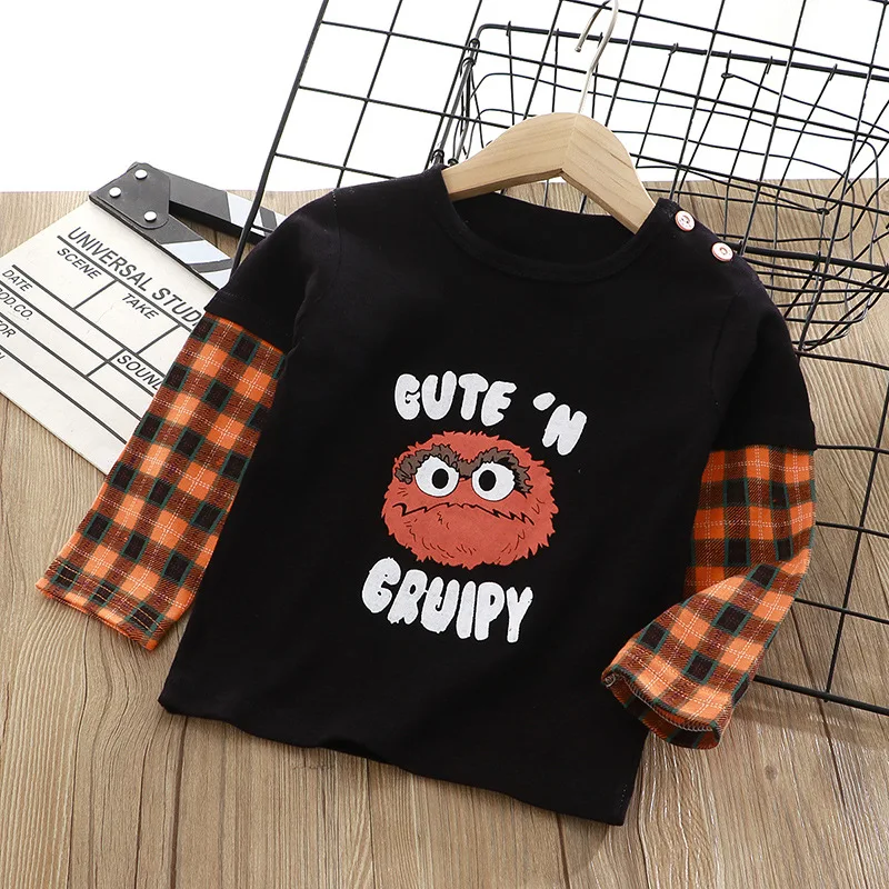 Baby  Cartoon T-shirt Long Sleeve Autumn Children's Casual T Shirts Cute Animal Top 1-5Y Kids Clothing Boys' Tees