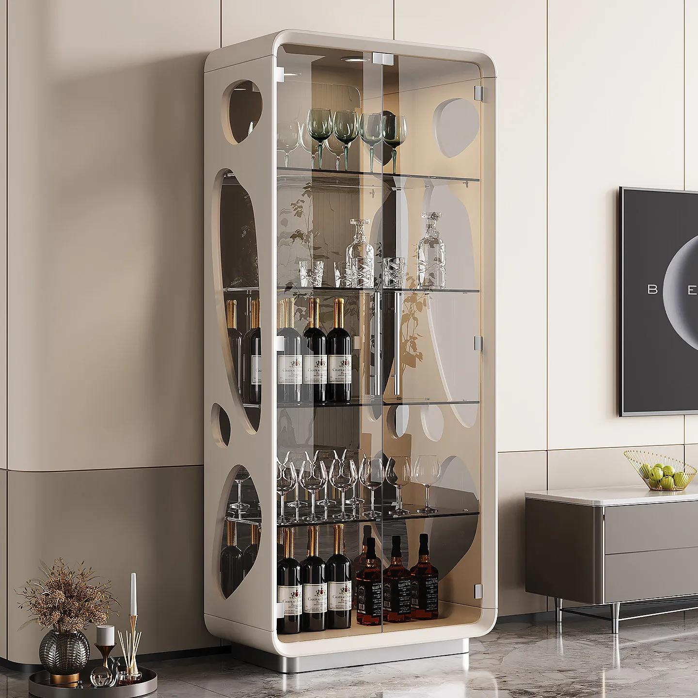 Glass wine cabinet Living room household glass door Multi-layer ghost display cabinet