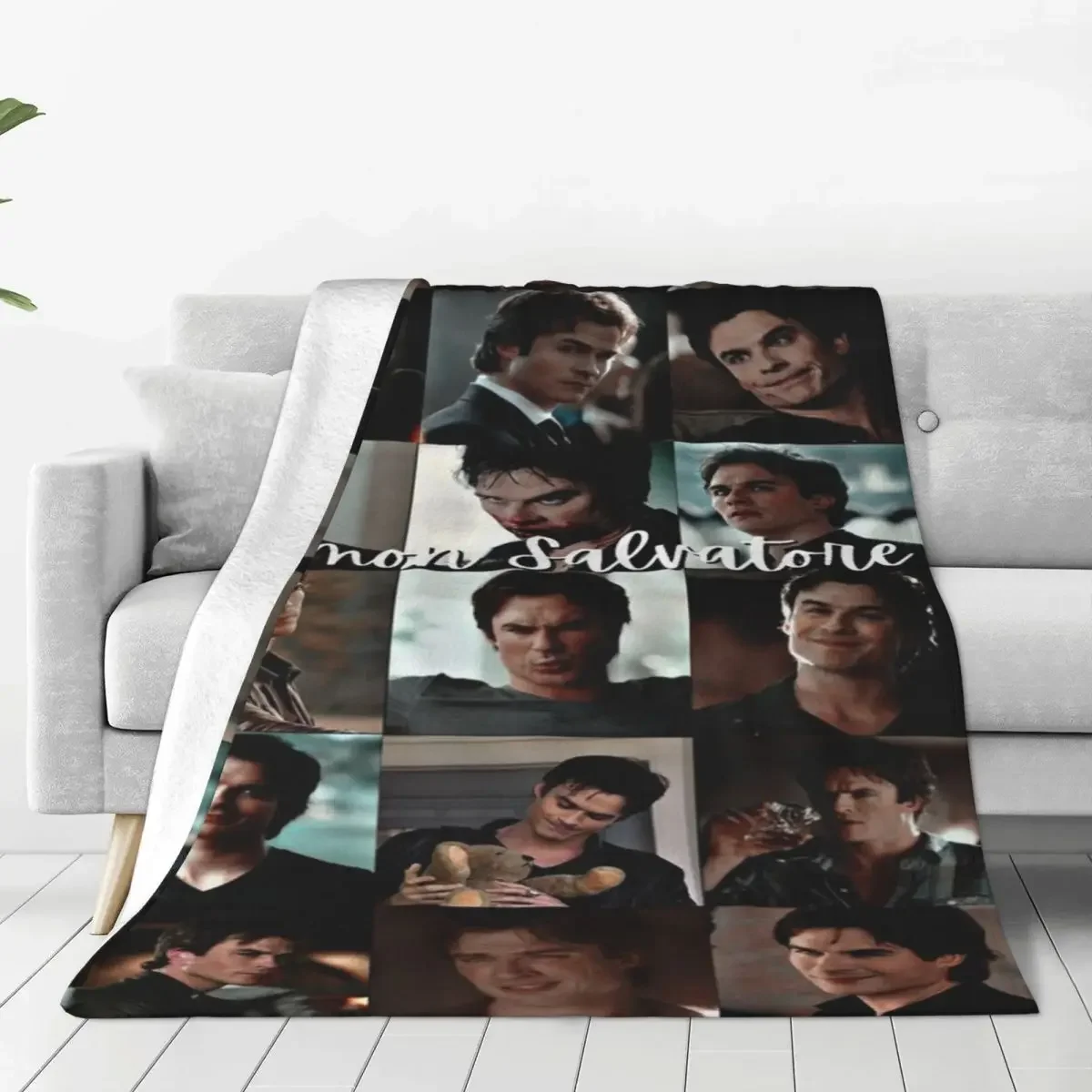 

The Vampire Diaries Blanket Flannel Autumn/Winter Damon Salvatore Portable Lightweight Throw Blankets for Sofa Outdoor Bedspread