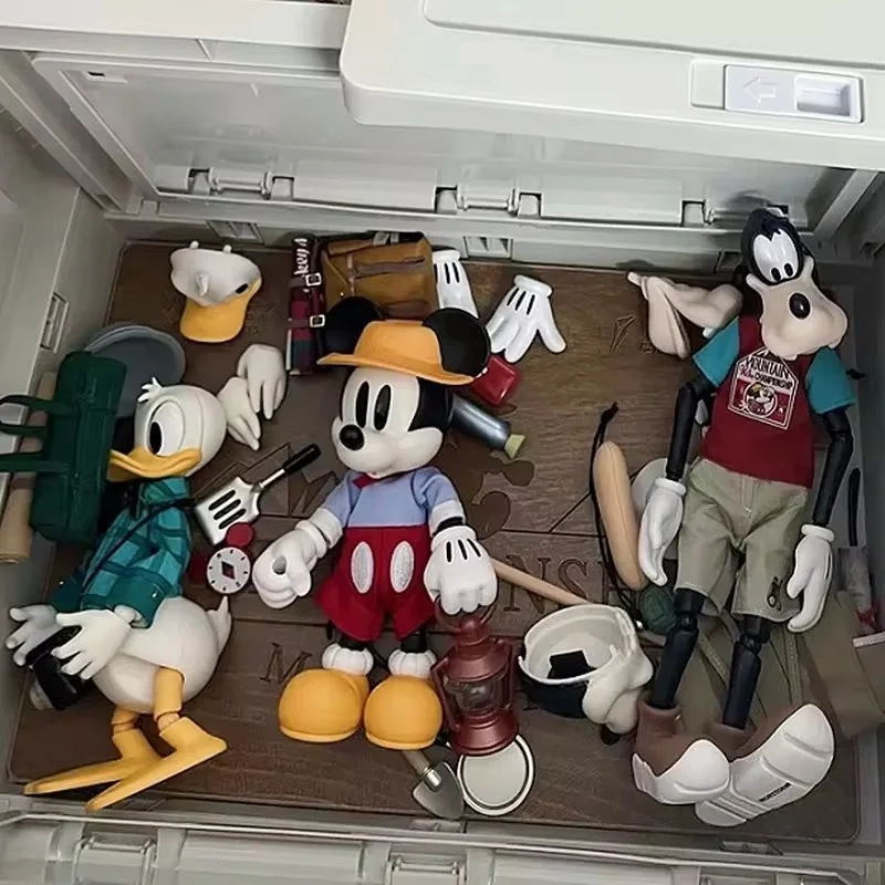 Disney City Escape Plan Camping Figure Donald Duck Goofy Mickey Pvc Model Statue Movable Joint Model Doll Collection Gifts Toys