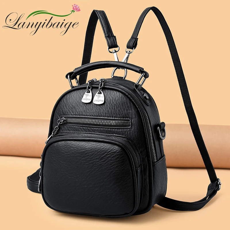 Women Leather Backpacks Luxury Designer Soft Leather Rucksack Female Vintage Bag School Bags For Girls Multifunction Backpack