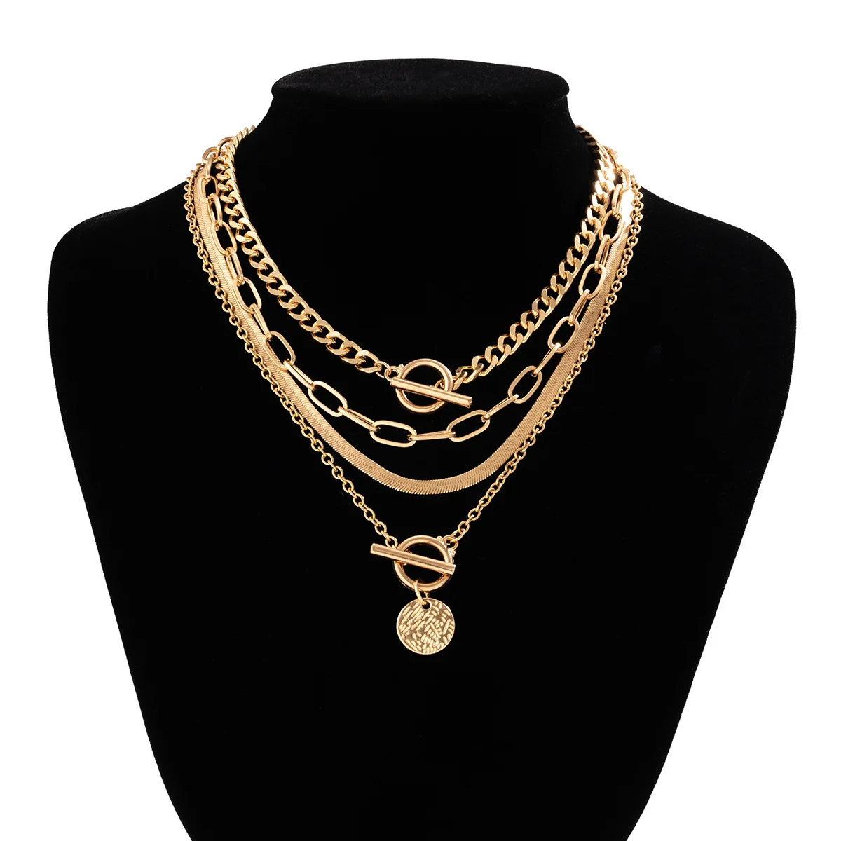 Retro Cross Flat Snake Chain Collar Necklace Women 2023 Multi layered Gold Color Metal Round Pendant Girls Fashion Jewelry