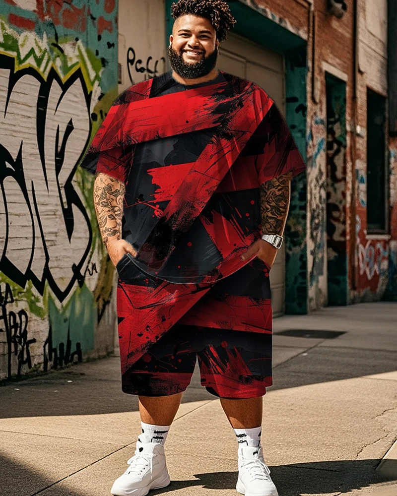 

S-9XL Large Size Men's Suit - Graffiti Short Sleeve T-Shirt Shorts Two-Piece Set