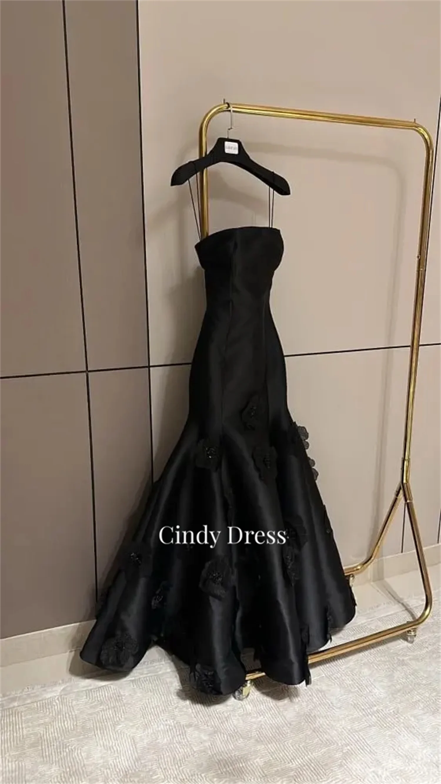 Cindy Mermaid Satin 3D Flowers Black Gala Dress Es Prom Dresses 2024 Official Store Robe De Soiree Femmes Ball Gowns Customized