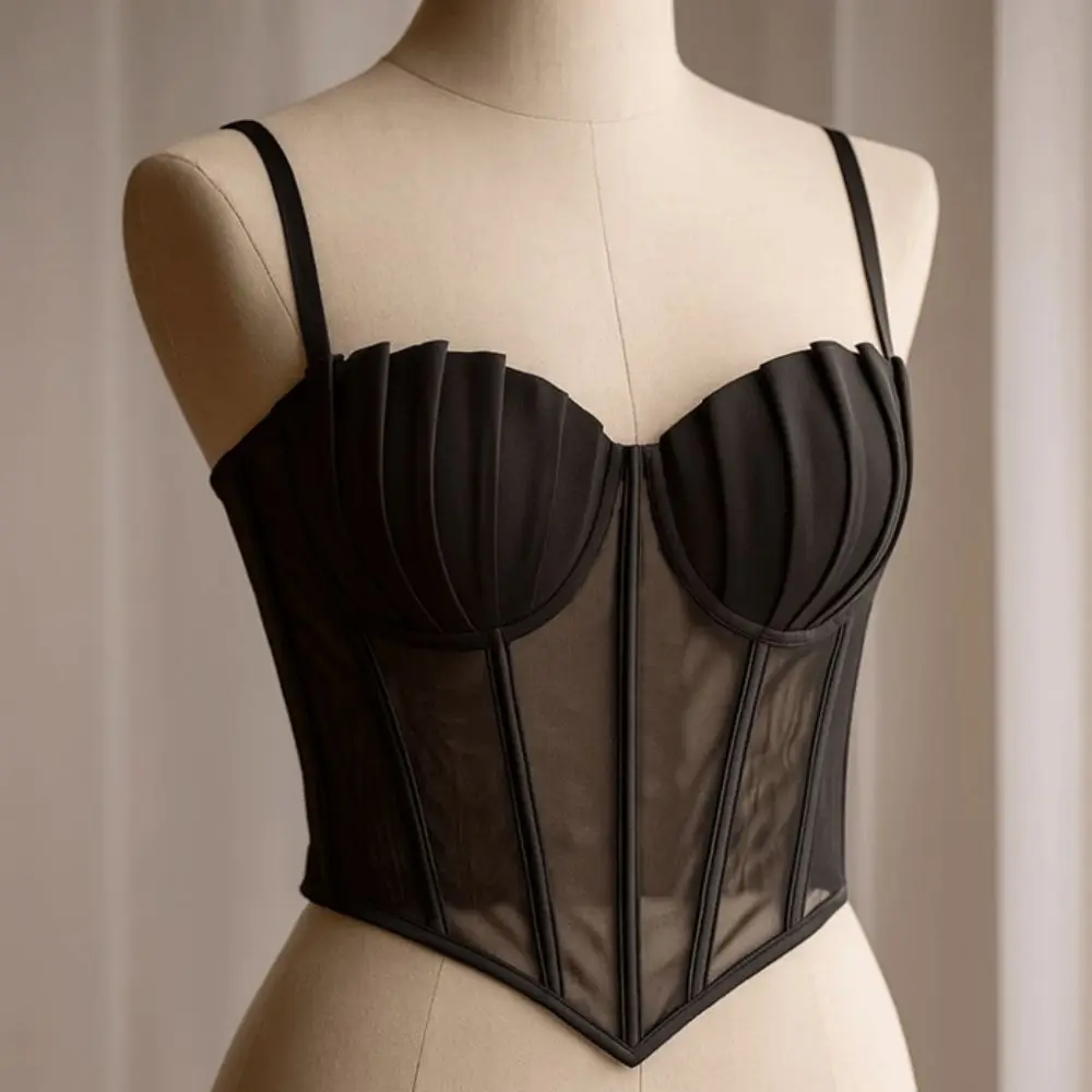 

Fashion Pleated Mesh Camisole Slim Fit Sleeveless Y2k Crop Tops Transparent Suspender Vest Ladies
