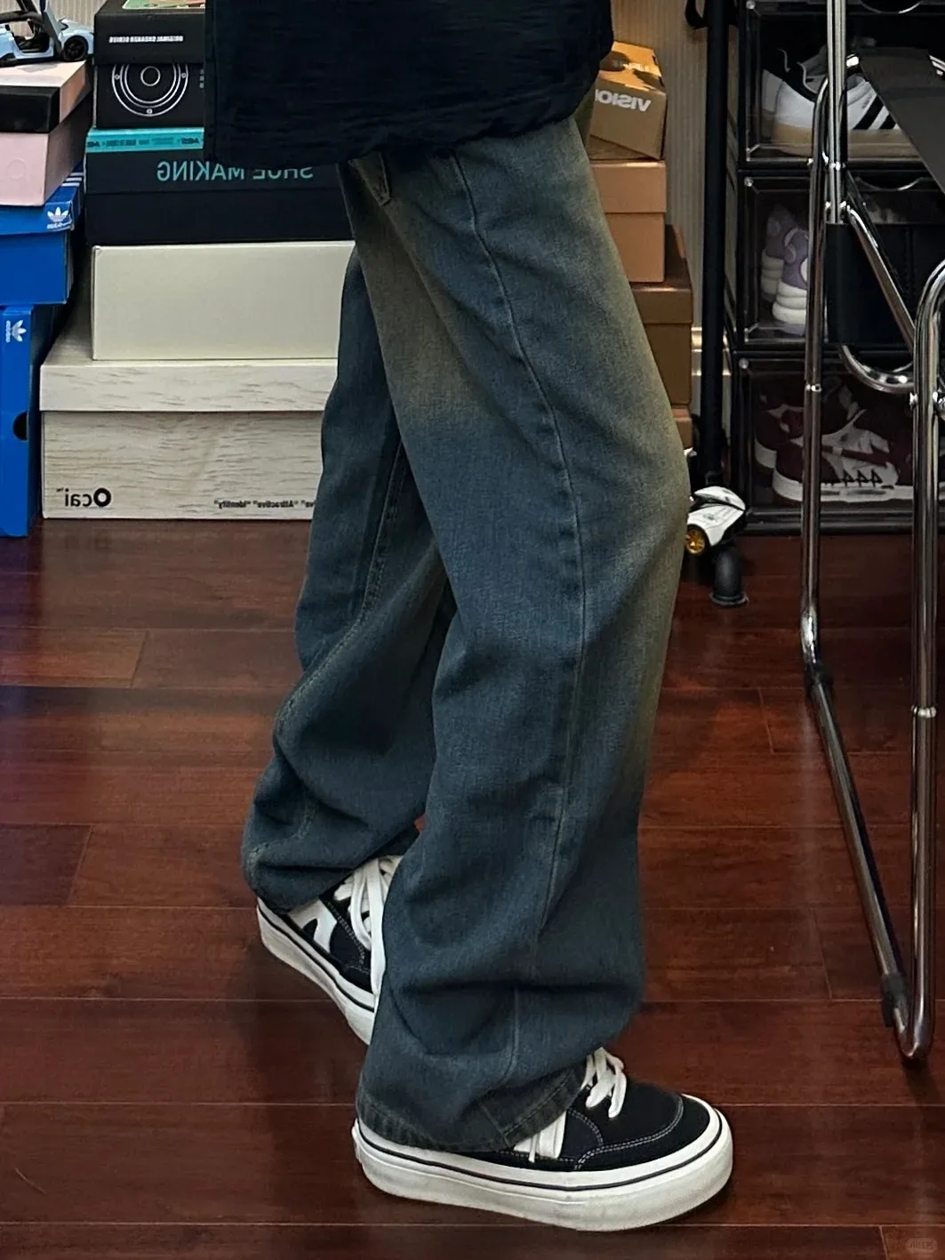 

Retro American Sle Oversize Lazy adient Waed Jeans Men's Loose Straight Leg Wide Leg Pants Youth Trendy Cotton Polyeste...