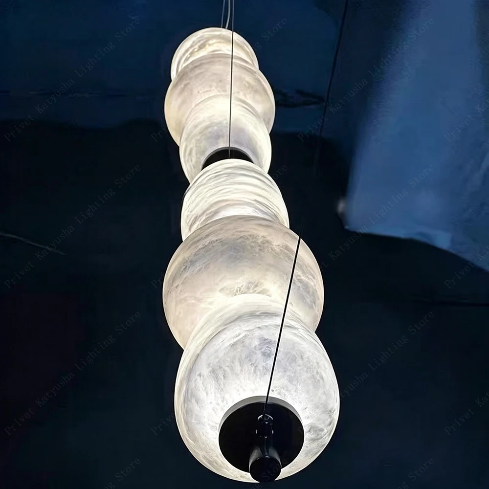 You Can Choose Color Spanish Marble Pendant Light Stone Hanging Lamp Luxury Alabaster Gourd Light Fixture for Dining Room Bar