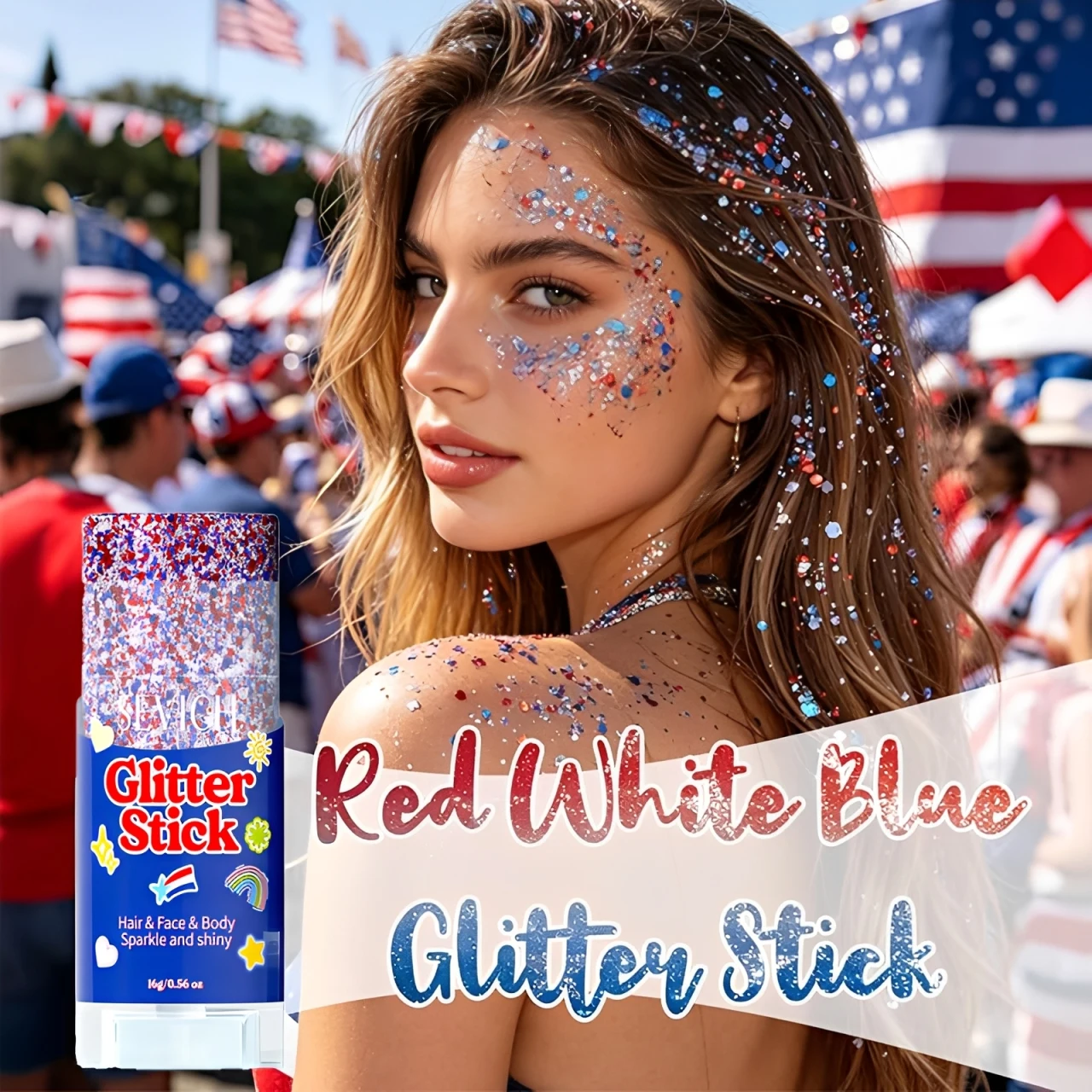 Sparkling Sequins Glitter Gel Stick Red White Blue Face Glitter Makeup Body Glitter Gel Holographic Sequins Makeup Glitter Gel
